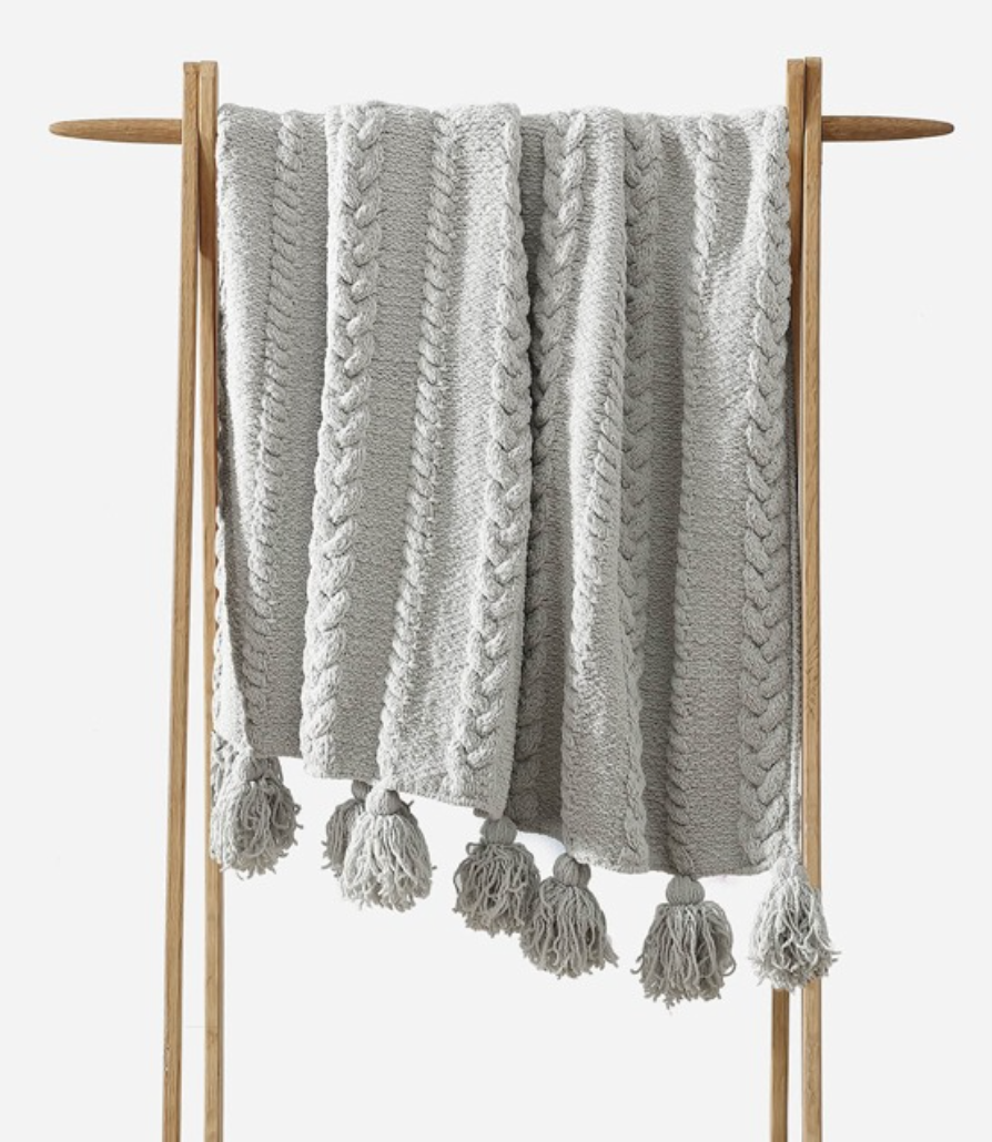Braided Pom Pom Throw - Sahara Tan (IS)