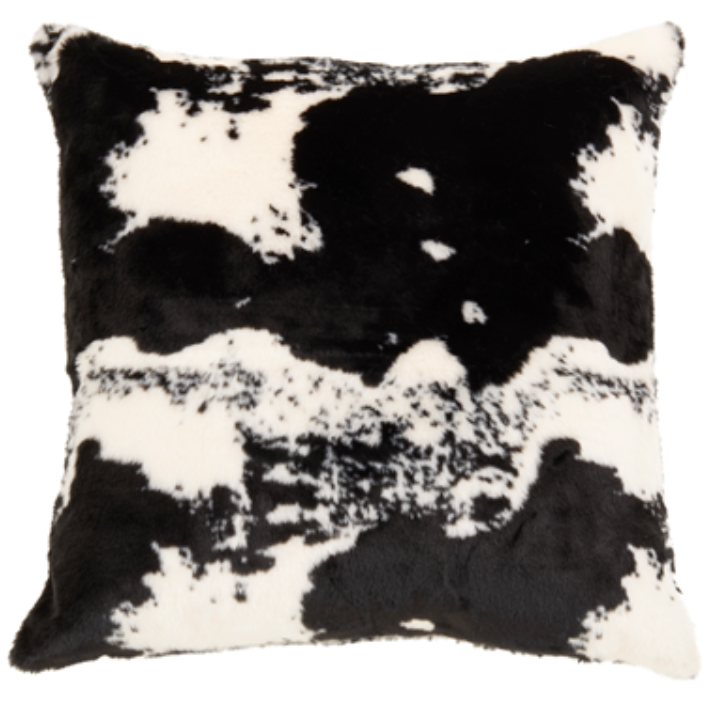 Faux Fur Cow Hide Pillow - Black - Down Filled 14"x22" Oblong - SA