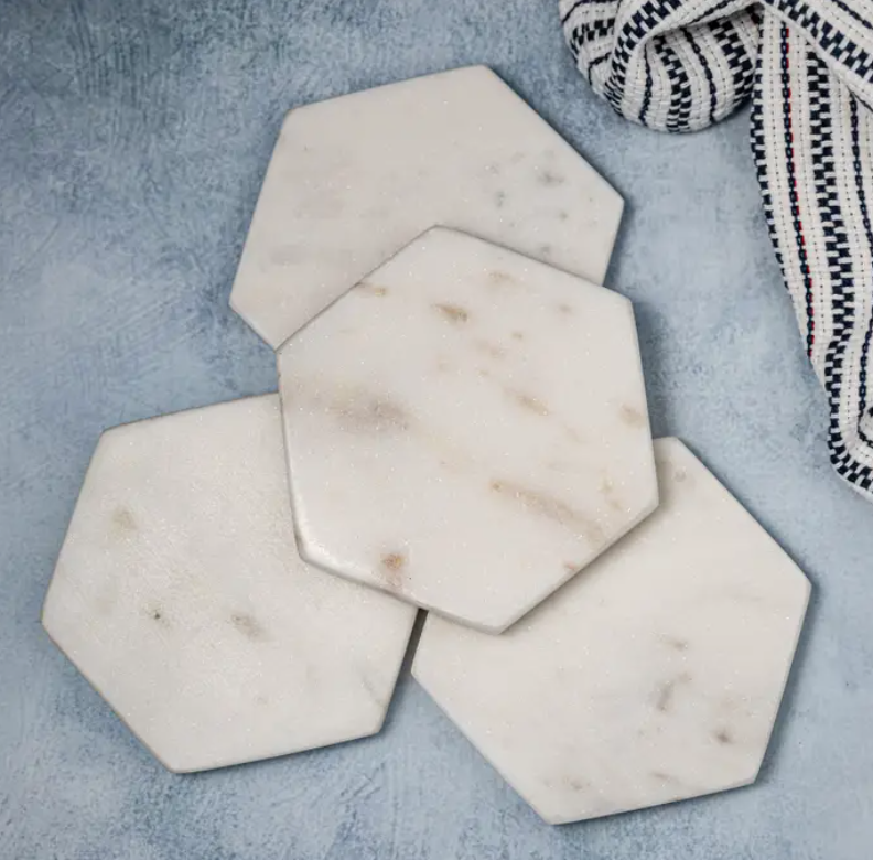 Set of 4 Marble Hex Coasters - BIDK