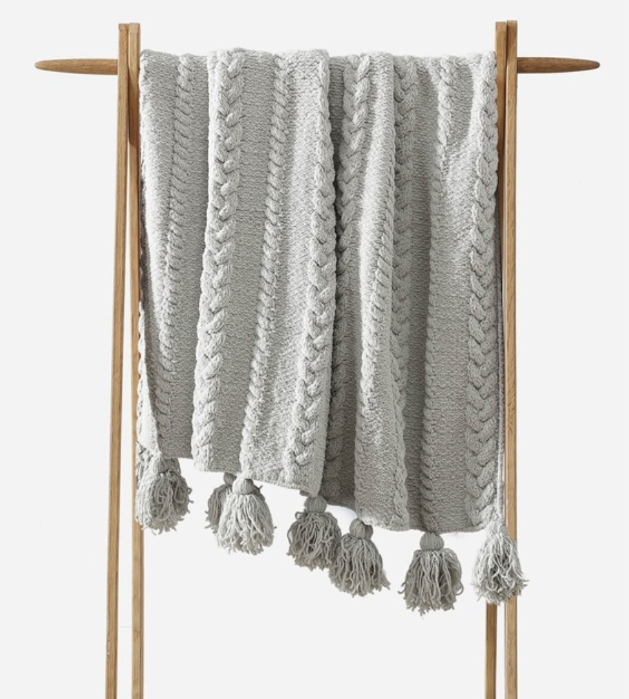 Braided Pom Pom Throw - Off White - IS