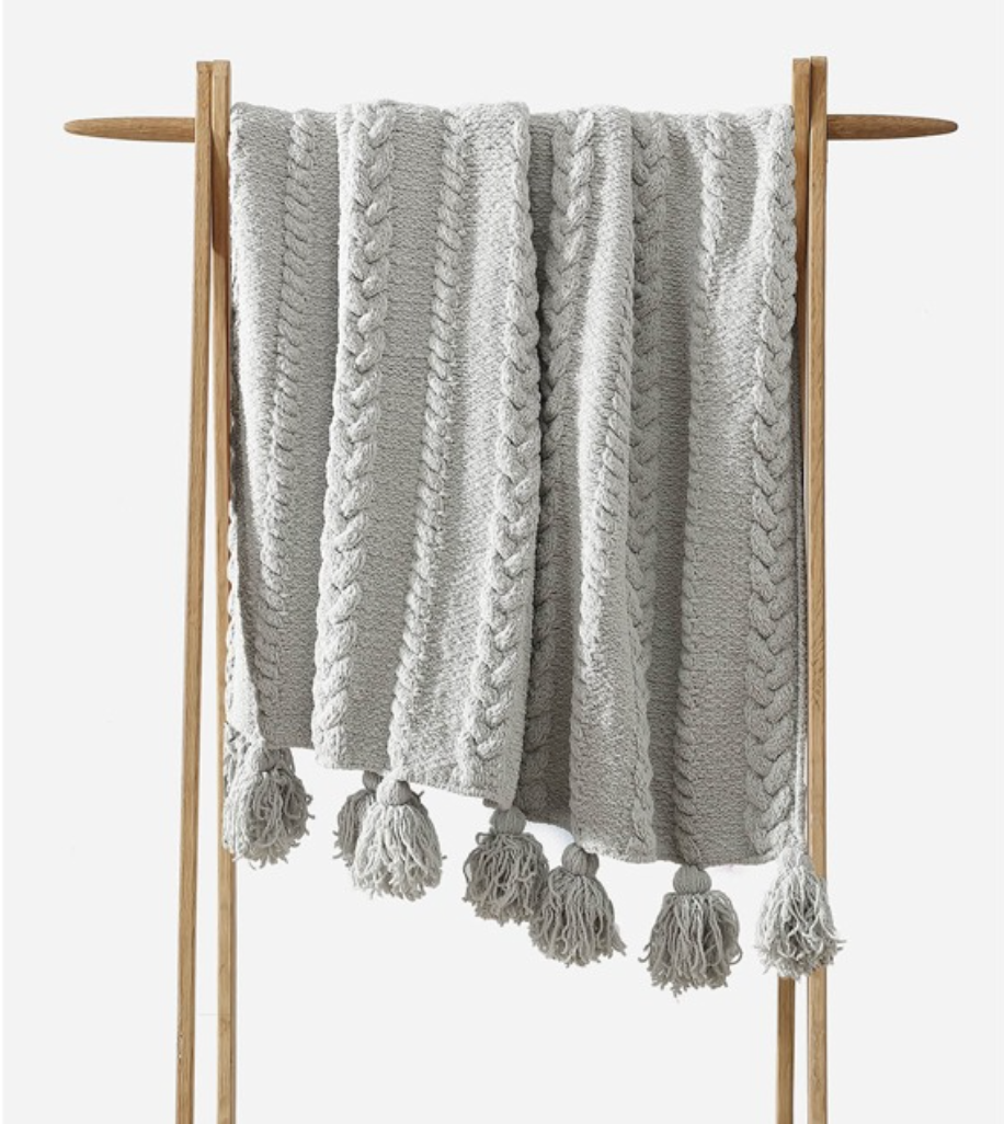 Braided Pom Pom Throw - Black - IS