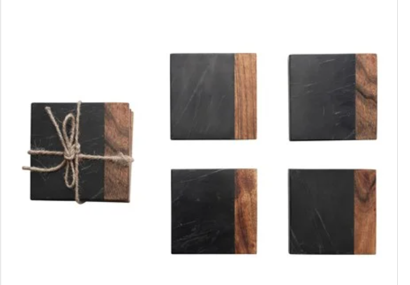 Marble/Acacia Wood Coasters - CC